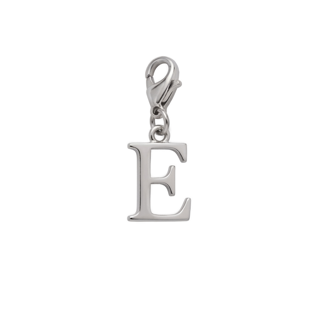 Charm Lettre E argenté en acier inoxydable