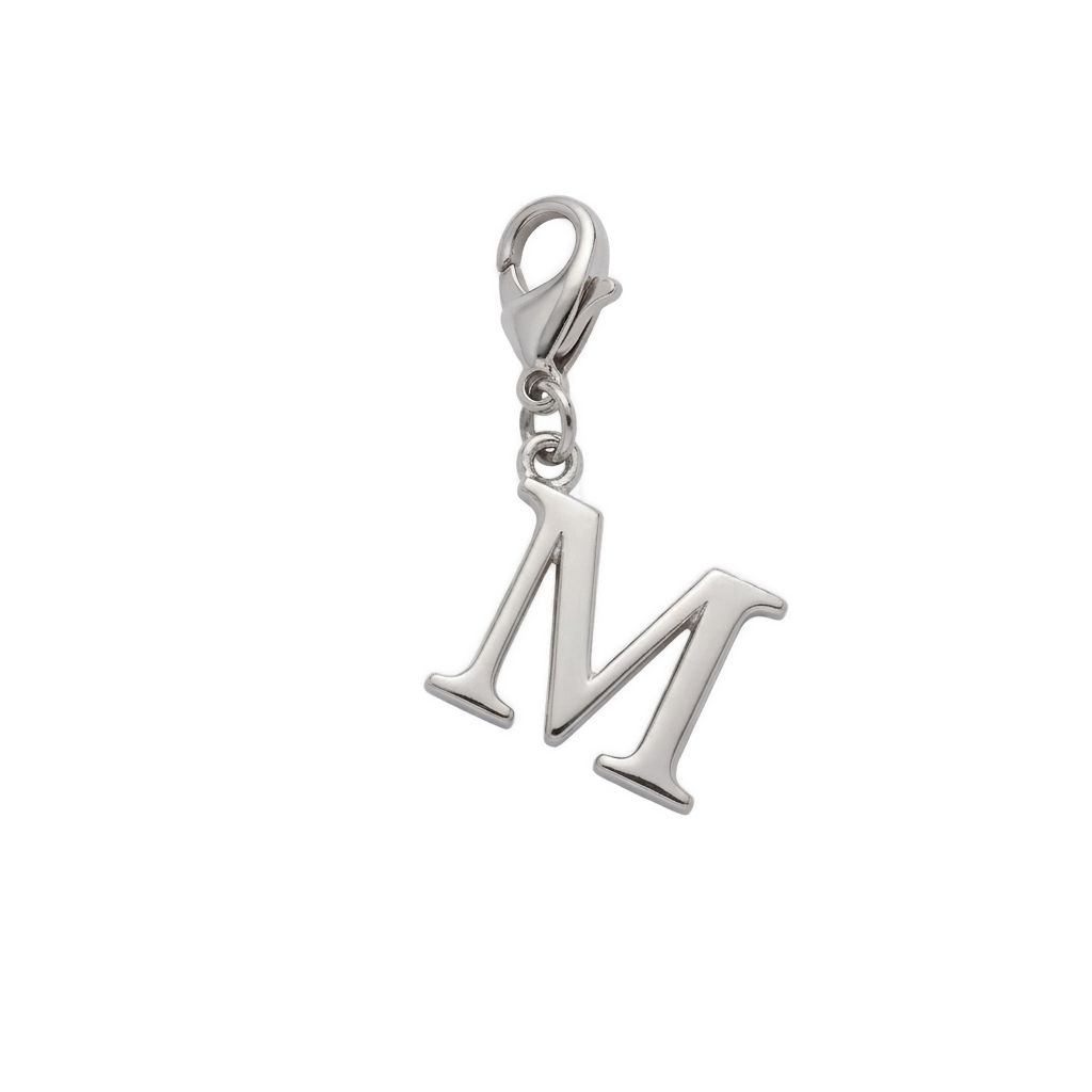 Charm Lettre M argenté en acier inoxydable