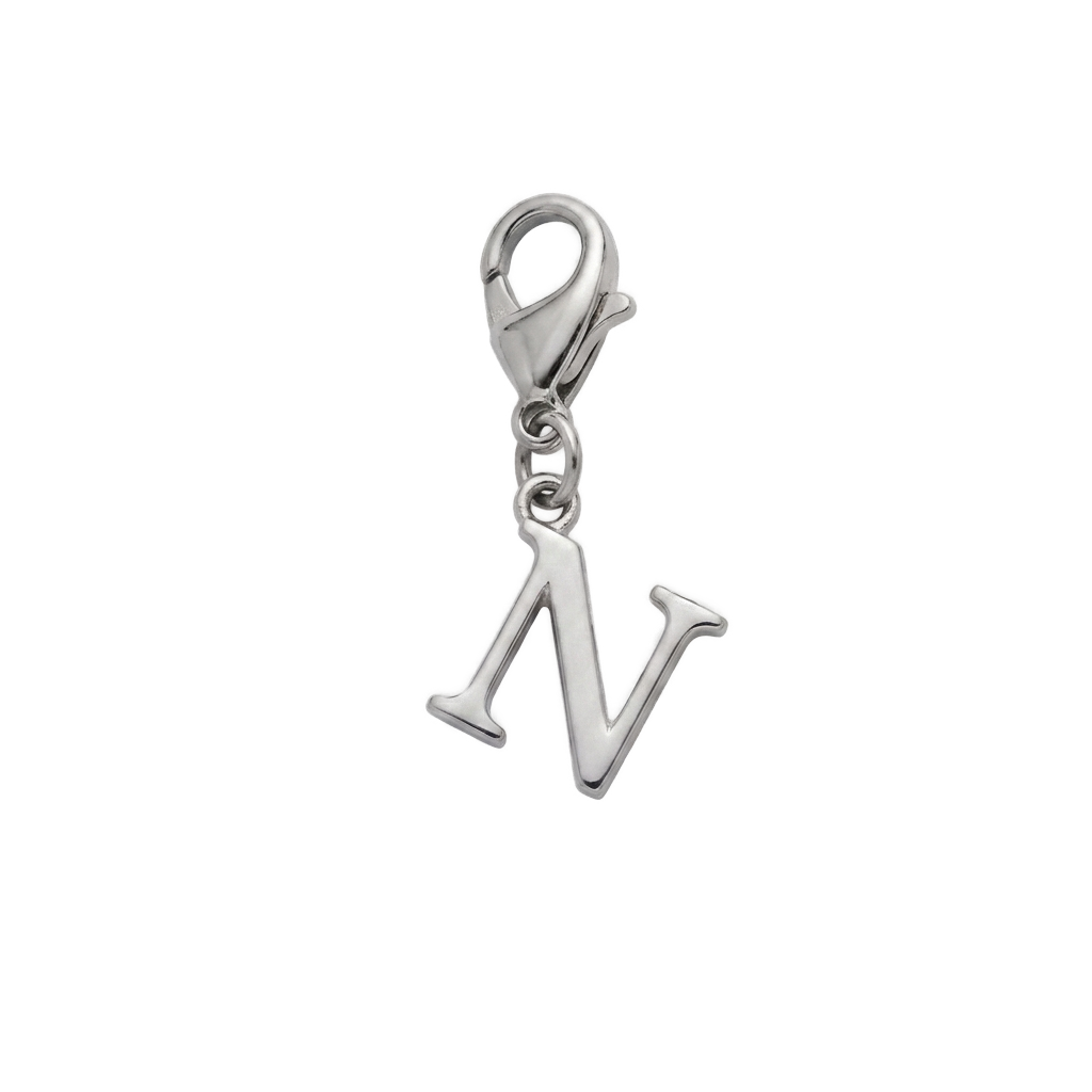 Charm Lettre N argenté en acier inoxydable