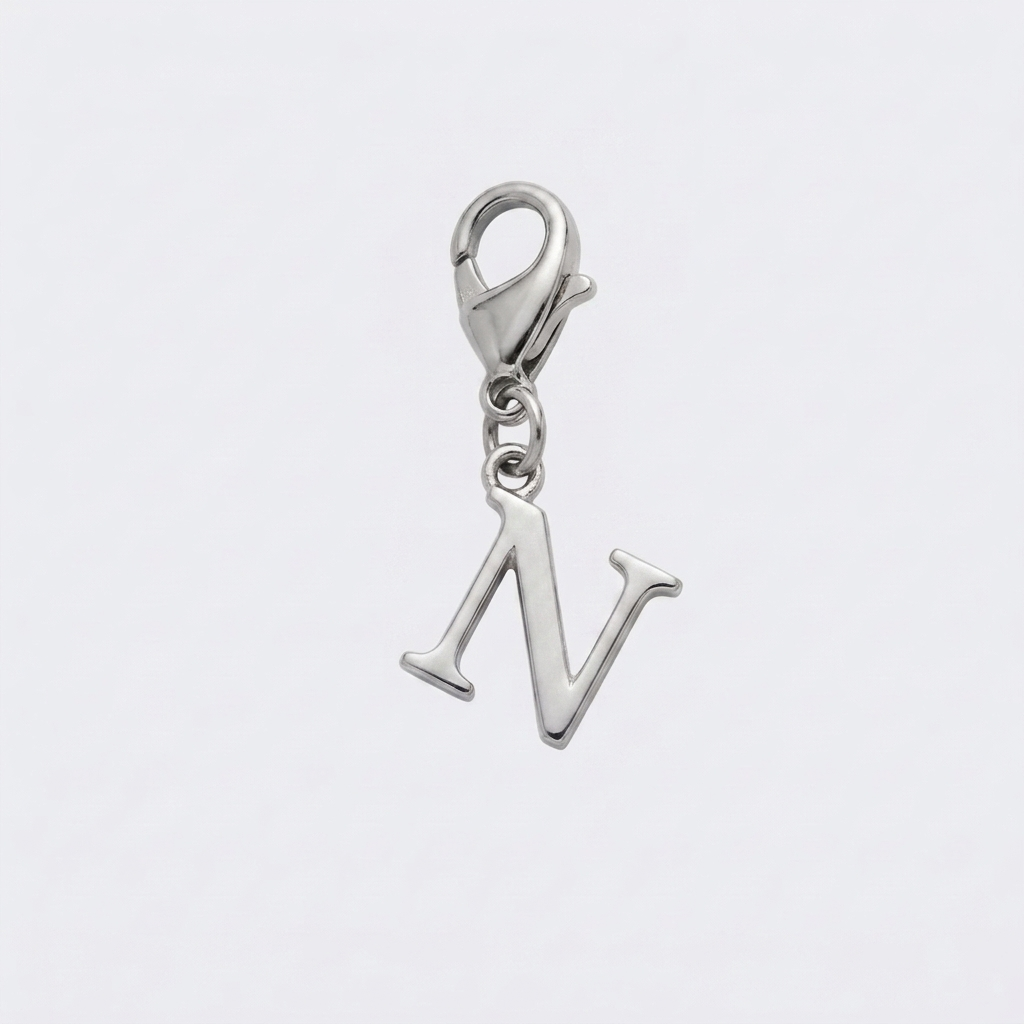 Charm Lettre N argenté en acier inoxydable