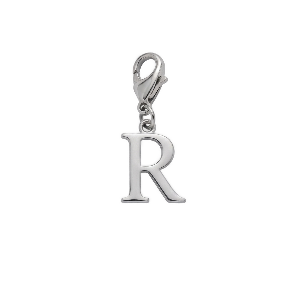 Charm Lettre R argenté en acier inoxydable