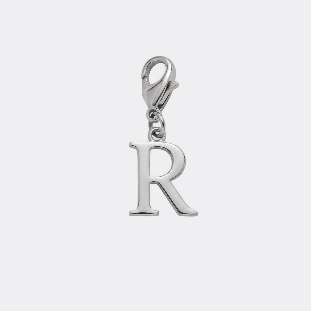 Charm Lettre R argenté en acier inoxydable