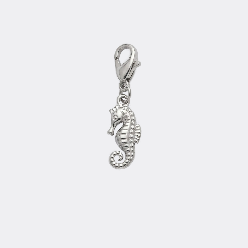 Charm Hippocampe argenté en acier inoxydable