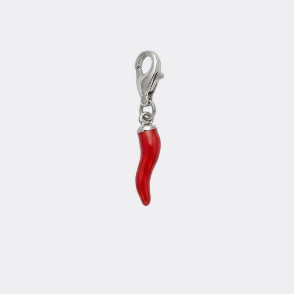 Charm Piment Rouge argenté en acier inoxydable