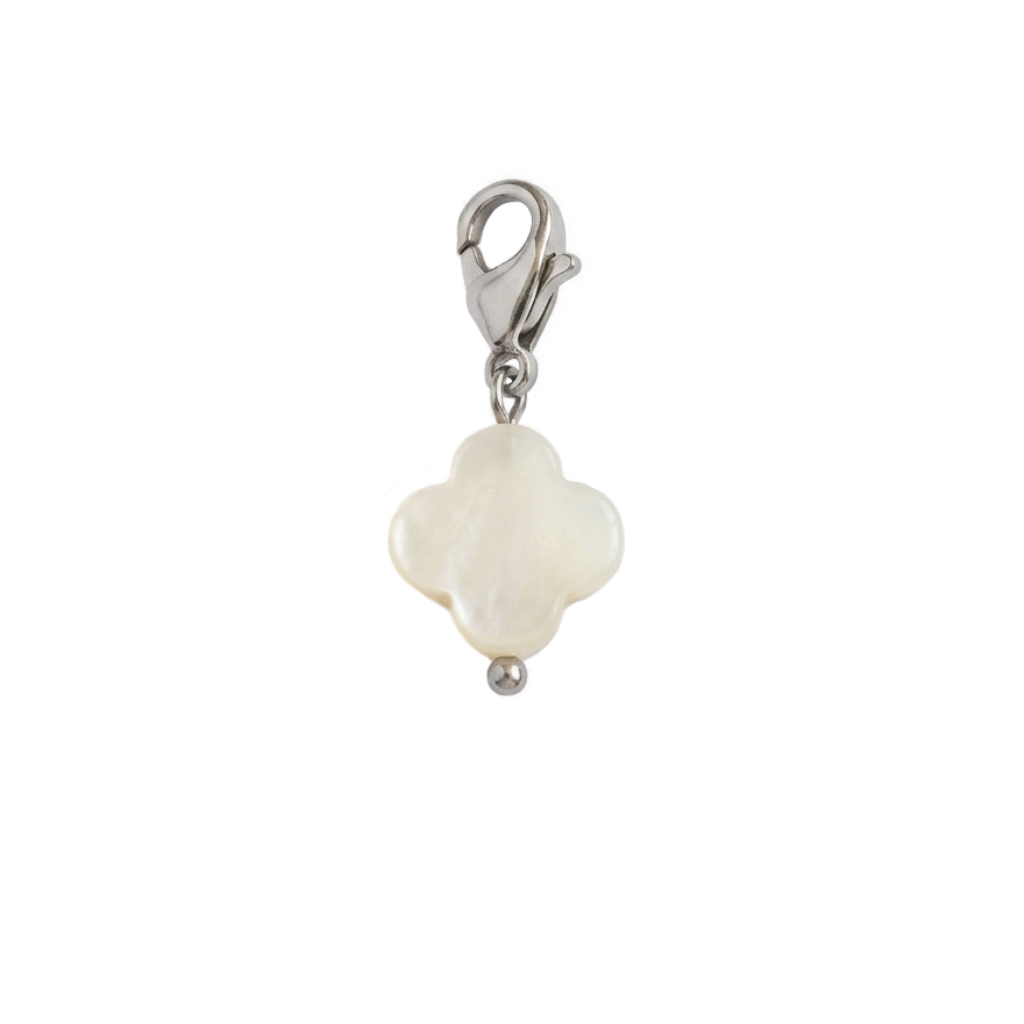 Charm Trèfle Nacré argenté en acier inoxydable