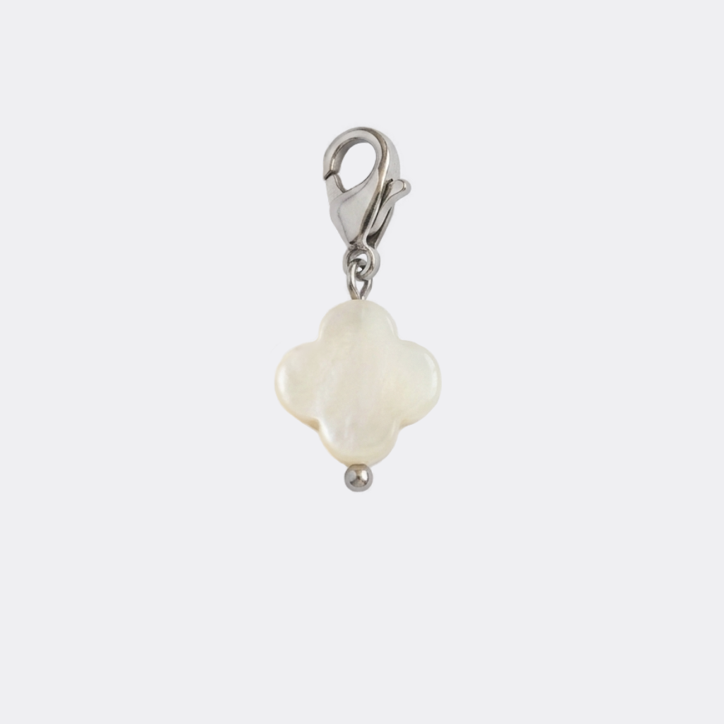 Charm Trèfle Nacré argenté en acier inoxydable