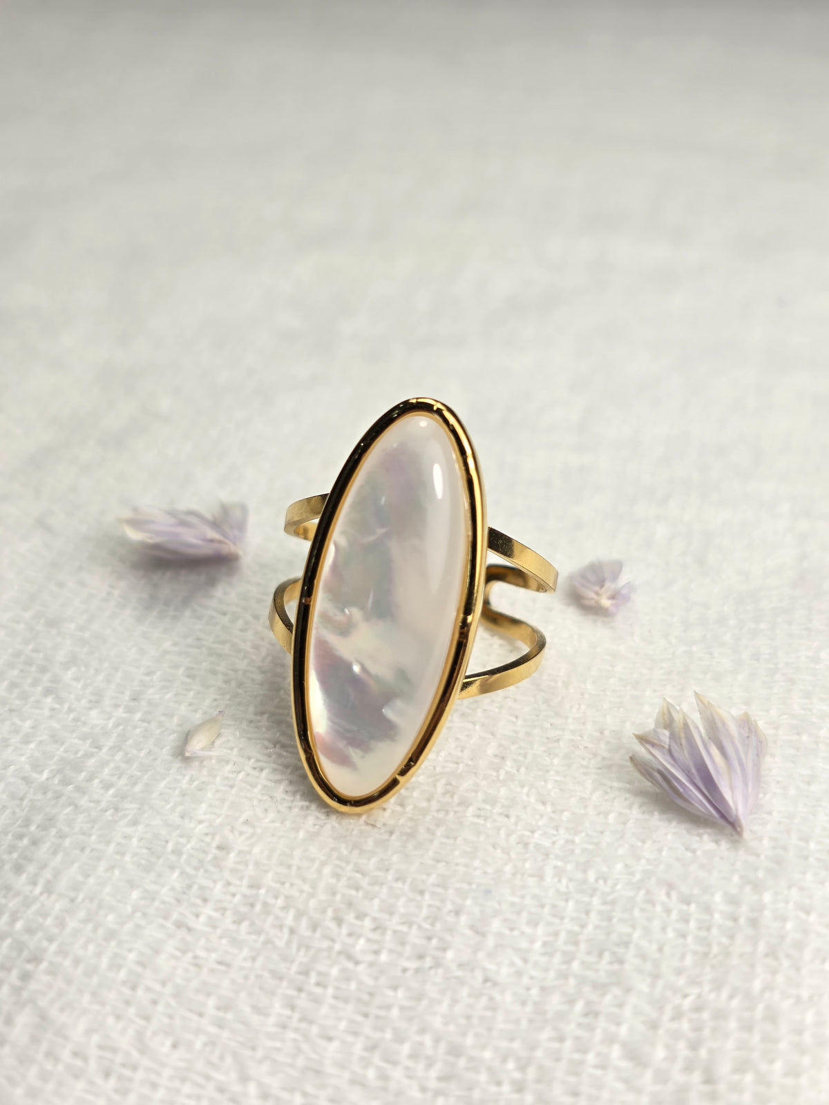 Athéna | Bague pierre blanche nacrée en acier inoxydable