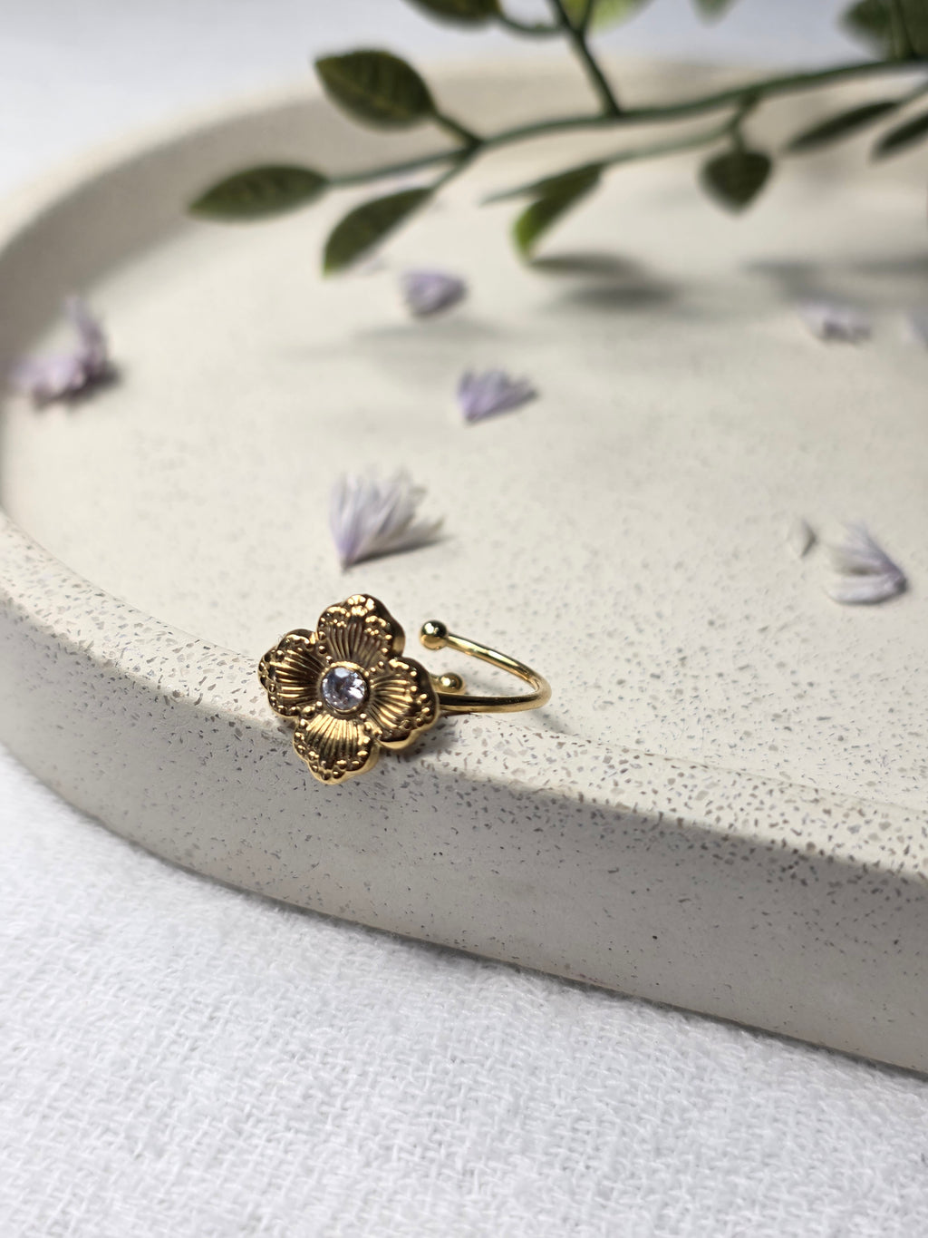 Démeter | Bague fleur en acier inoxydable