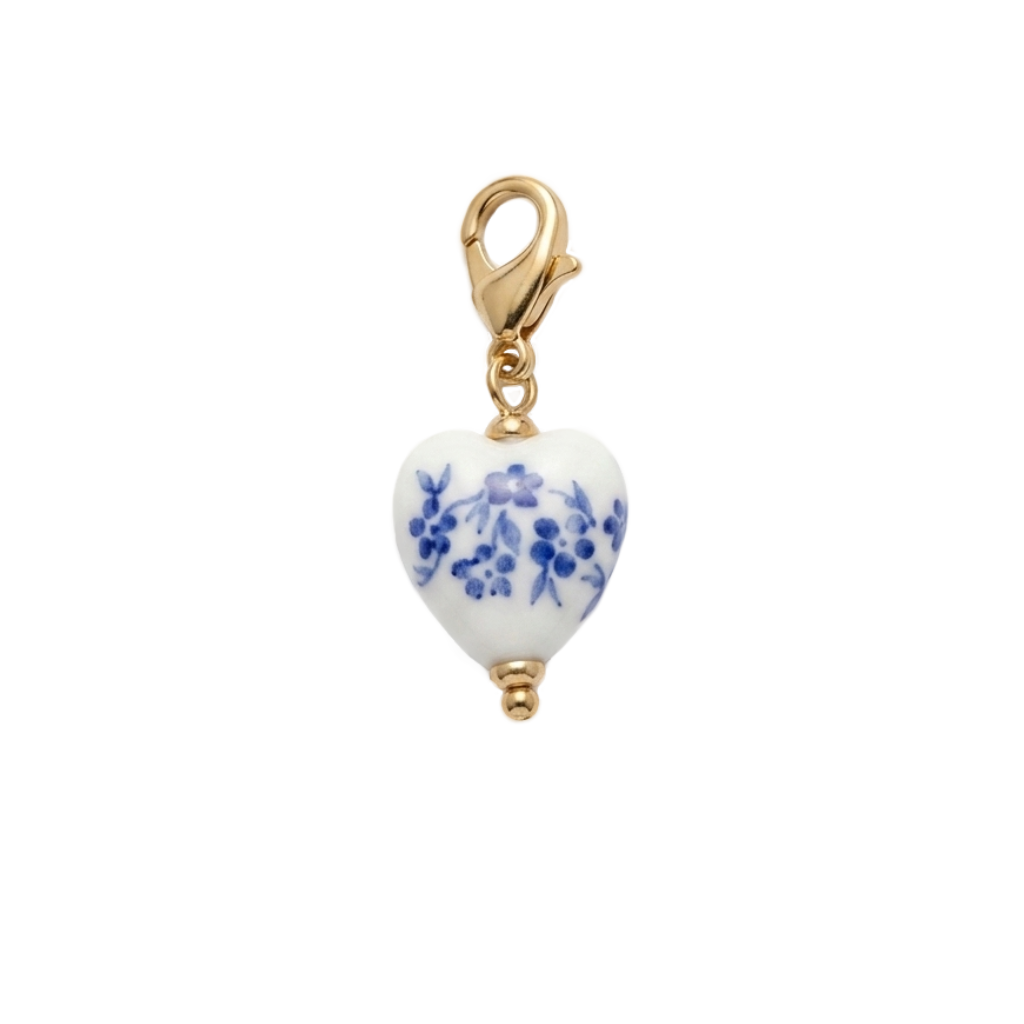 Charm Cœur de Viana doré, blanc et bleu en acier inoxydable