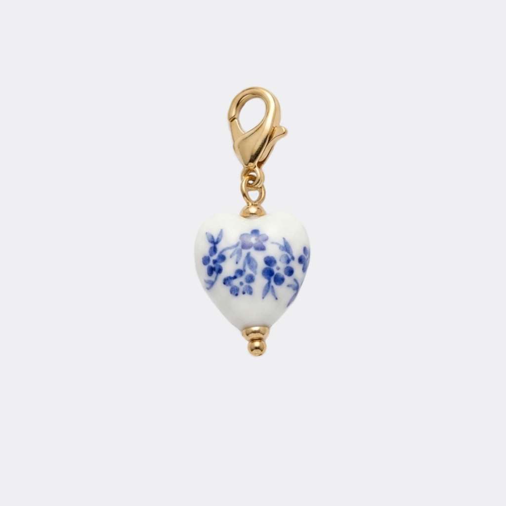 Charm Cœur de Viana doré, blanc et bleu en acier inoxydable
