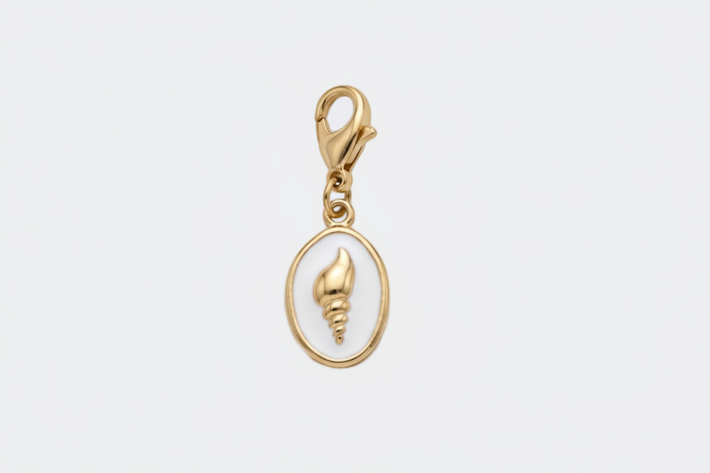 Charm Mini Coquillage blanc et doré en acier inoxydable