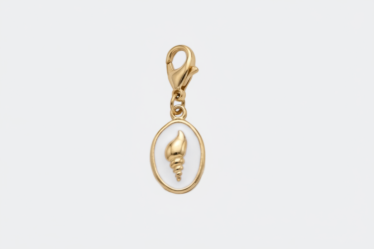 Charm Mini Coquillage blanc et doré en acier inoxydable