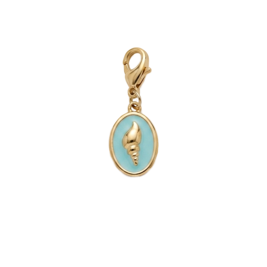 Charm Mini Coquillage bleu et doré en acier inoxydable