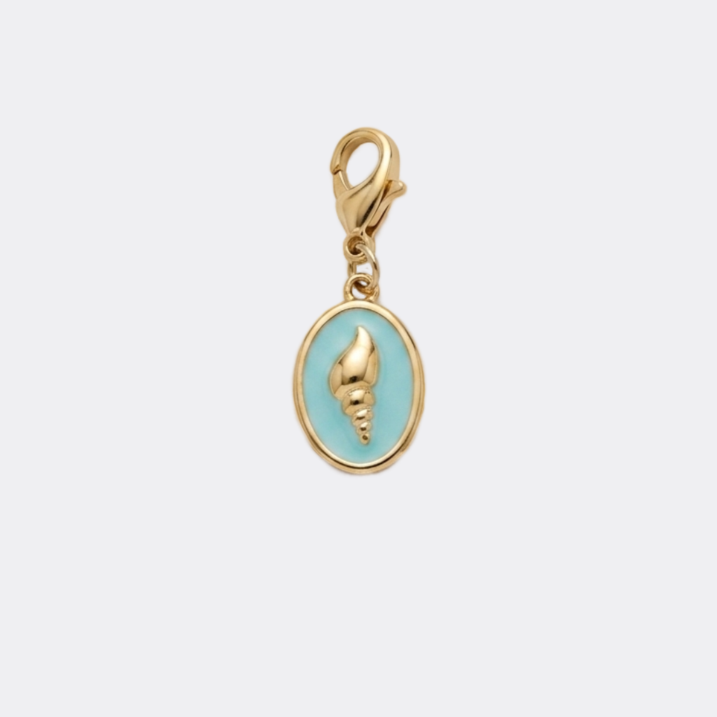 Charm Mini Coquillage bleu et doré en acier inoxydable