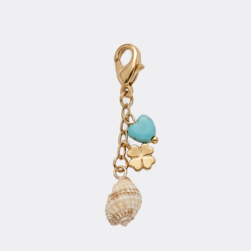 Charm long doré Coquillage Trèfle Cœur en acier inoxydable