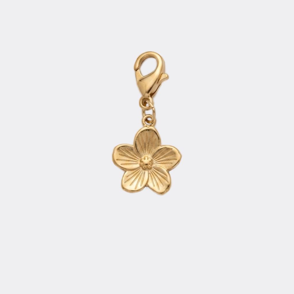 Charm Petite Fleur de Cerisier doré en acier inoxydable