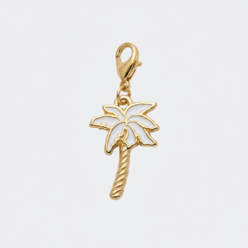 Charm Palmier blanc et doré en acier inoxydable