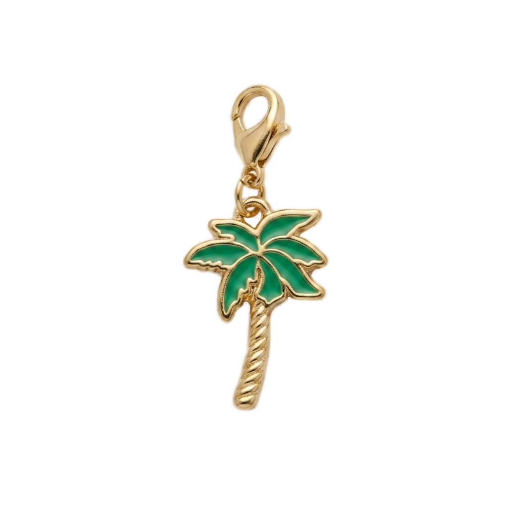 Charm Palmier vert et doré en acier inoxydable