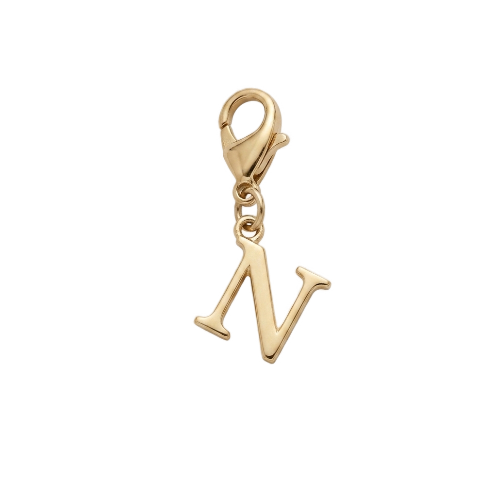 Charm Lettre N doré en acier inoxydable
