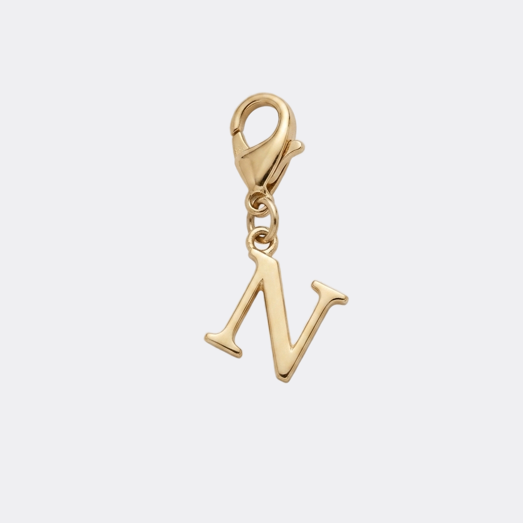Charm Lettre N doré en acier inoxydable